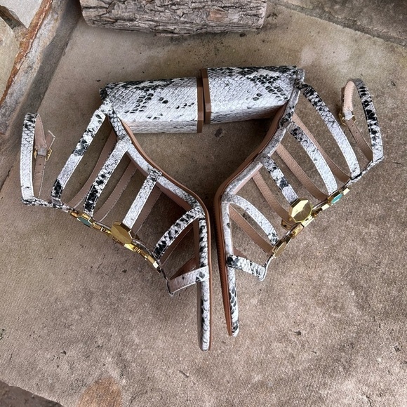 LOUISE ET CIE Leeba embelished heeled sandal python embossed leather Sz-7.5M. I - Picture 7 of 11